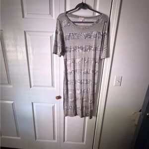 LuLaRoe Gray and Blue Striped Midi Dress